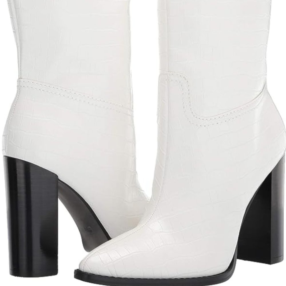 Guess Marney2 Croc Embossed Mid Calf Heeled Cowboy Boots